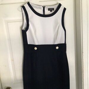 Tahari Navy & White 2-Button Sheath Dress